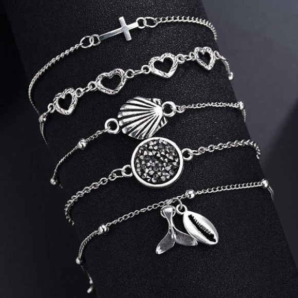 Shell/Heart/Cross/Whale Bracelets, 5-Piece Set - Picture 5 of 8